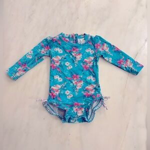 Ruffle butts 18-24 months rash guard turquoise floral swimsuit
